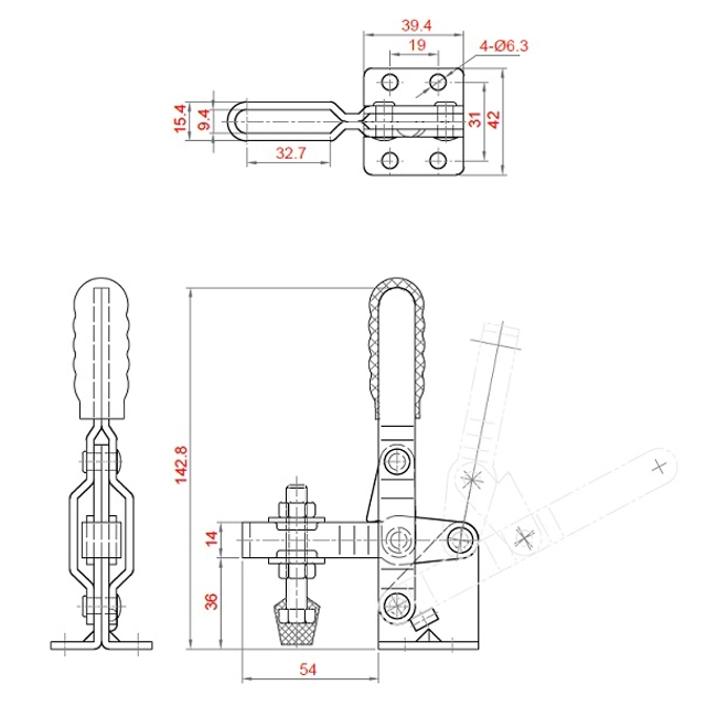 Vendita online Bloccaggio verticale base piatta braccio regolabile 180 Kg.